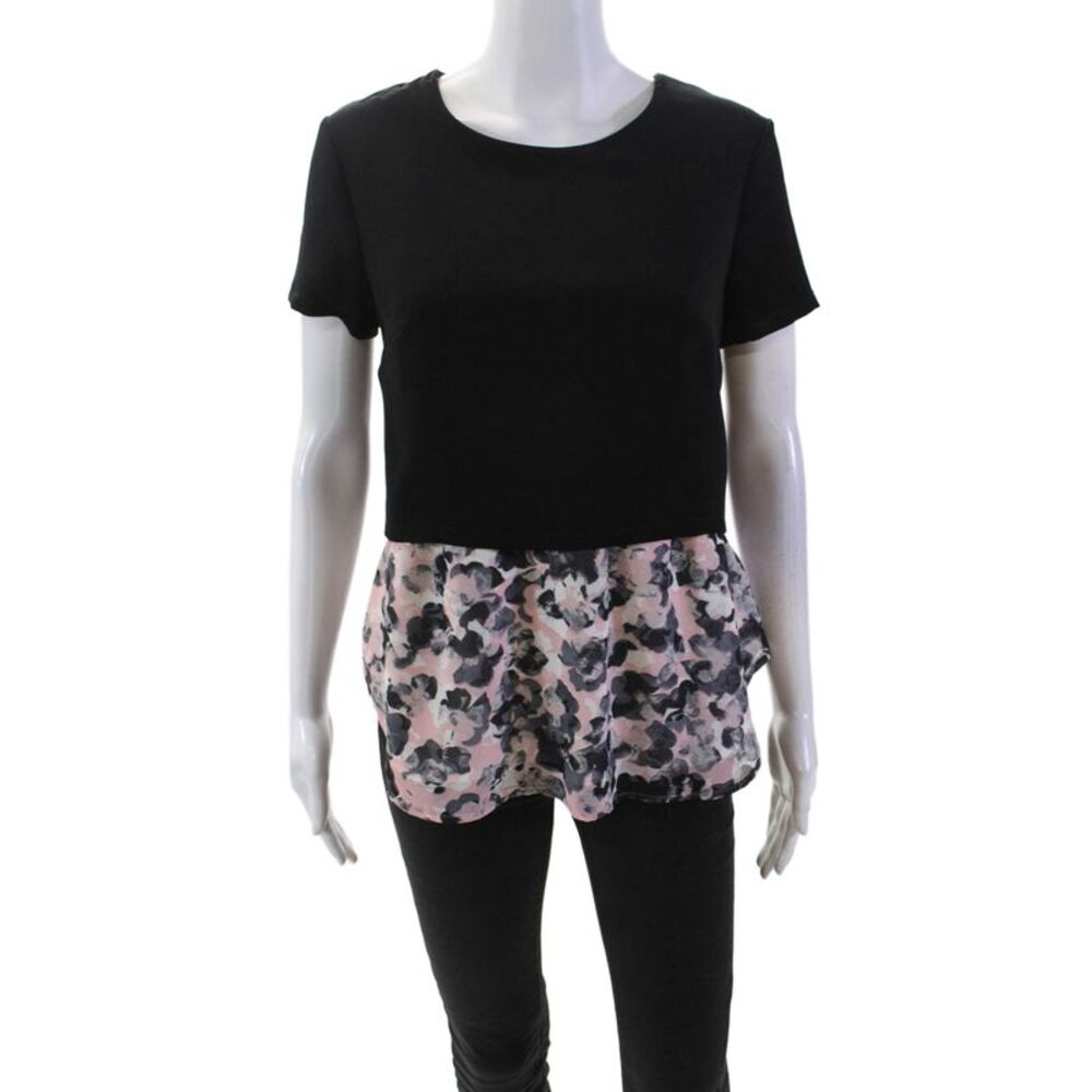 Bailey 44 Women's Round Neck Short Sleeves Layer Blouse Black Size S